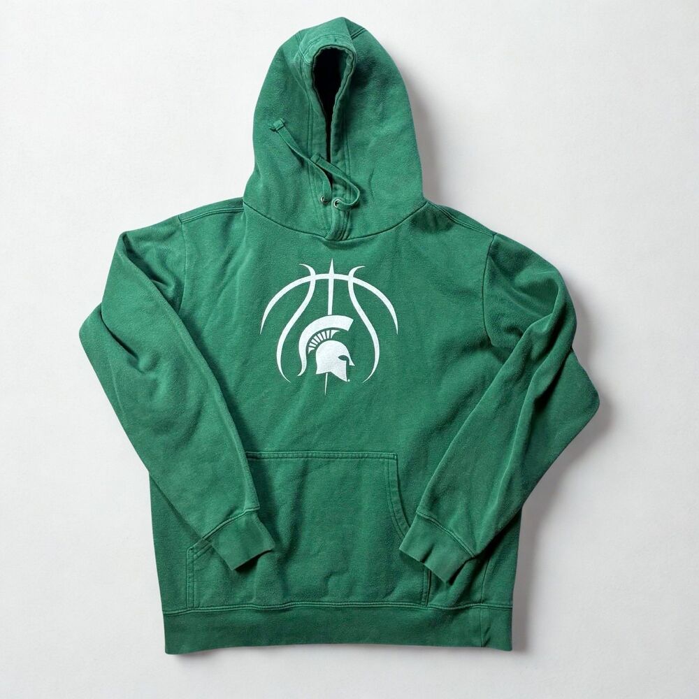Michigan State Spartans Basketball Hoodie Mens Medium Green Pullover Sweatshirt